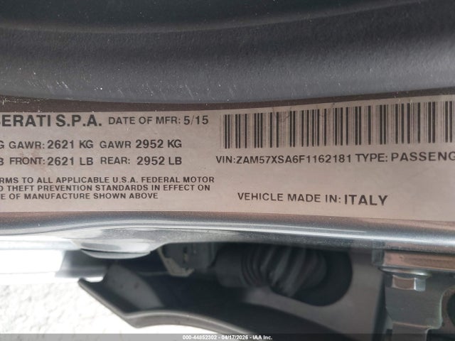Aukcja sprzedaży 2015 Maserati Ghibli, vin: ZAM57XSA6F1162181, numer aukcji: 44852302