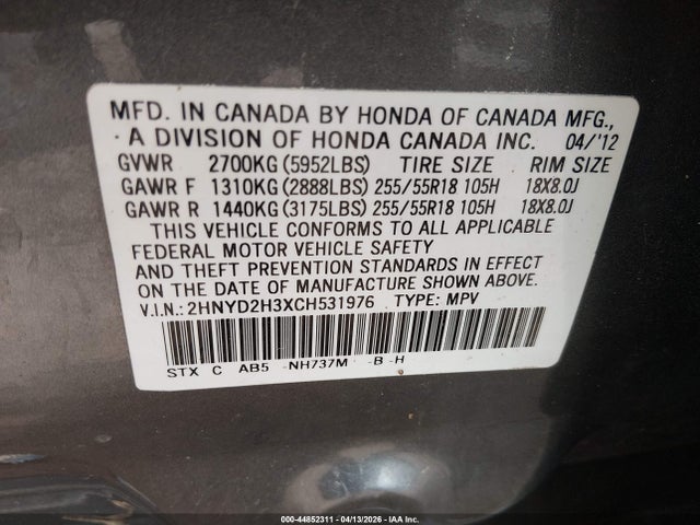 Aukcja sprzedaży 2012 Acura Mdx Technology Package, vin: 2HNYD2H3XCH531976, numer aukcji: 44852311