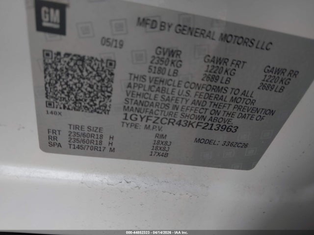 44852323 :رقم المزاد ، 1GYFZCR43KF213963 vin ، 2019 Cadillac Xt4 Premium Luxury مزاد بيع