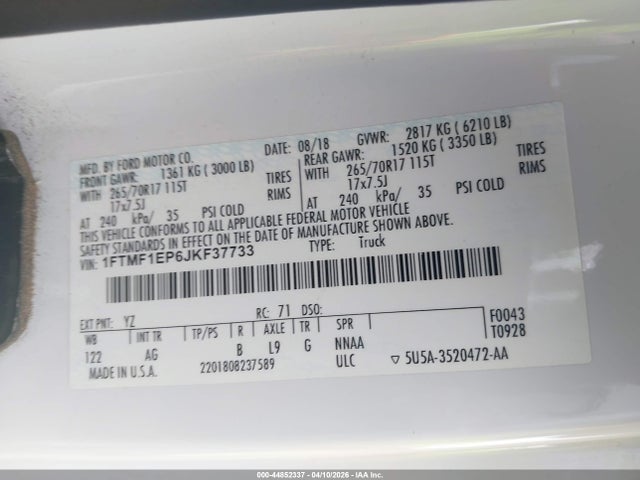 2018 FORD F-150 1FTMF1EP6JKF37733 Photo 8