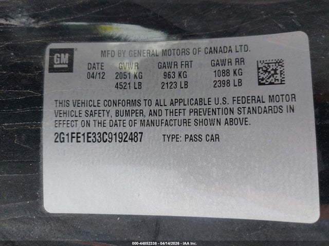 2012 Chevrolet Camaro 1ls მანქანა იყიდება აუქციონზე, vin: 2G1FE1E33C9192487, აუქციონის ნომერი: 44852338