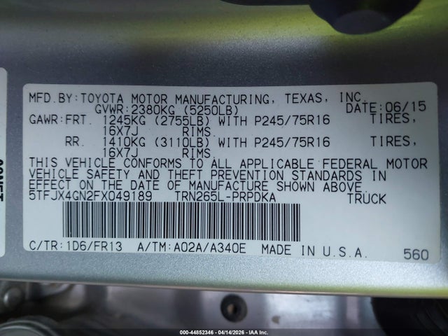 Toyota Tacoma Prerunner 2015 5TFJX4GN2FX049189 Image 9