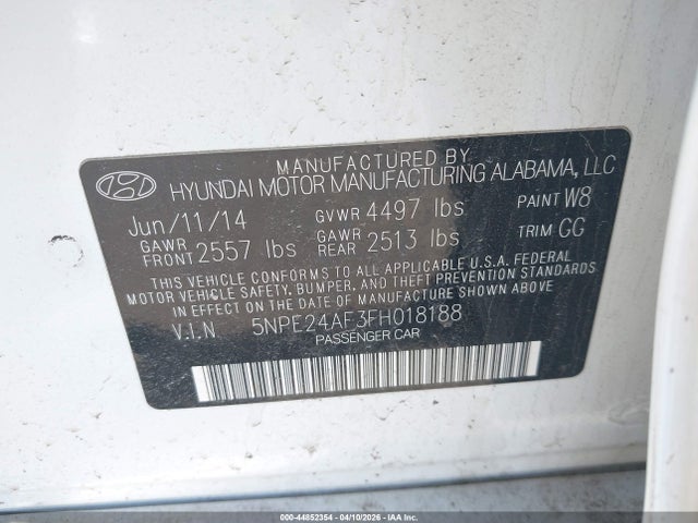 5NPE24AF3FH018188 Hyundai SONATA SE