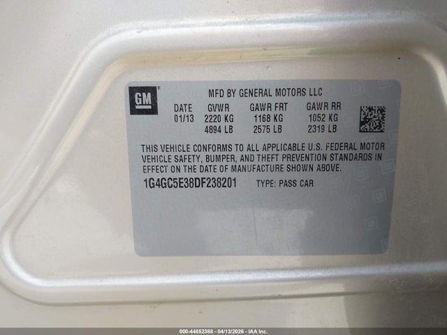 44852388 :رقم المزاد ، 1G4GC5E38DF238201 vin ، 2013 Buick Lacrosse Leather Group مزاد بيع
