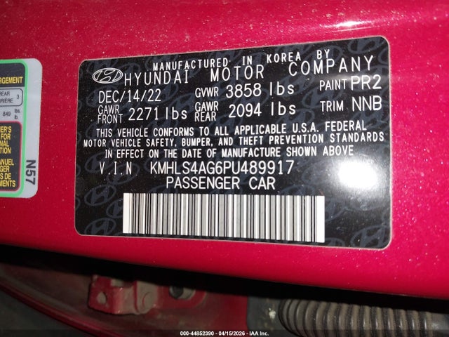 Продаж на аукціоні авто 2023 Hyundai Elantra Sel, vin: KMHLS4AG6PU489917, номер лоту: 44852390