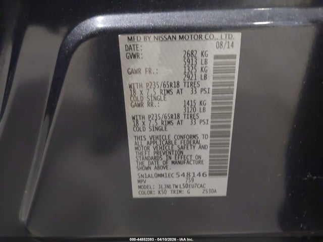 2014 INFINITI QX60 5N1AL0MM1EC548146 Photo 8