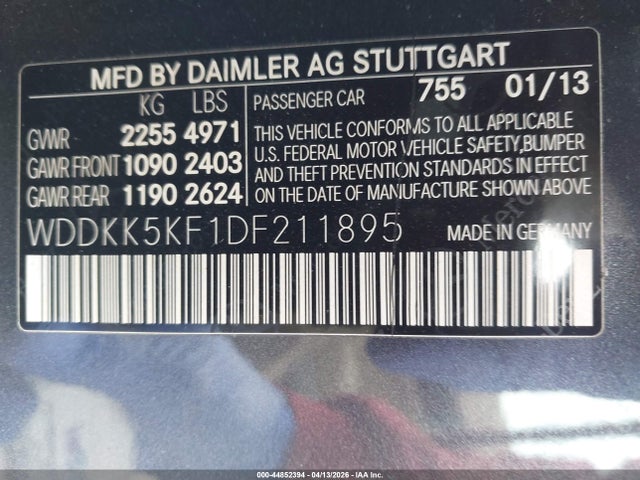 44852394 :رقم المزاد ، WDDKK5KF1DF211895 vin ، 2013 Mercedes-benz E 350 مزاد بيع