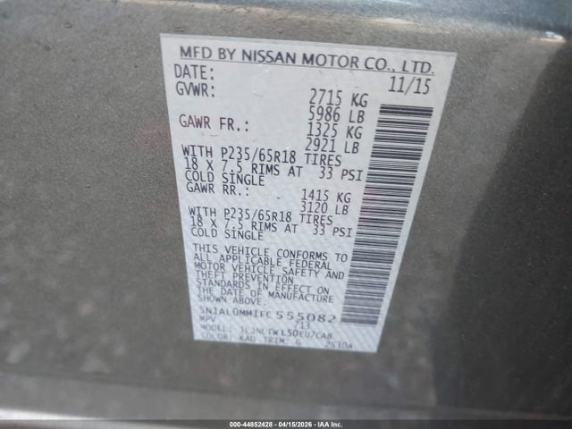 Продаж на аукціоні авто 2015 Infiniti Qx60, vin: 5N1AL0MM1FC555082, номер лоту: 44852428