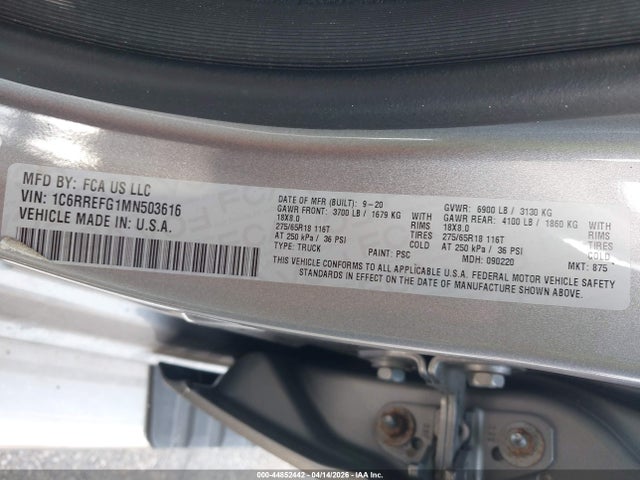 Aukcja sprzedaży 2021 Ram 1500 Big Horn  4x2 5'7 Box, vin: 1C6RREFG1MN503616, numer aukcji: 44852442