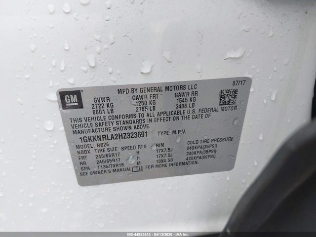 Продажа на аукционе авто 2017 Gmc Acadia Sle-1, vin: 1GKKNRLA2HZ323691, номер лота: 44852443