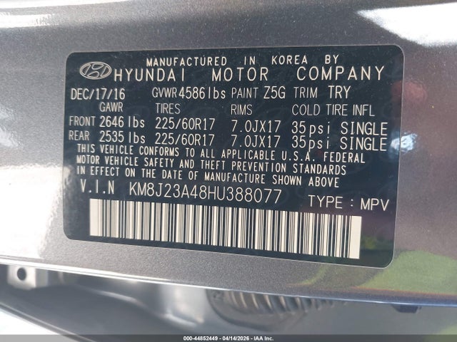 Hyundai TUCSON SE 2017 KM8J23A48HU388077 Image 9