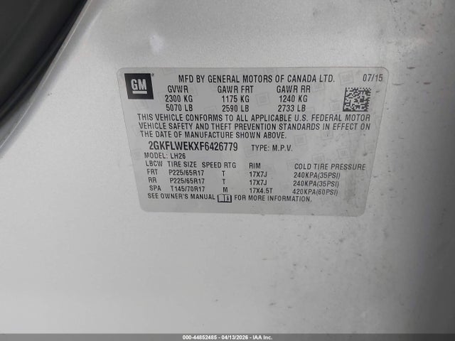 Продаж на аукціоні авто 2015 Gmc Terrain Sle-2, vin: 2GKFLWEKXF6426779, номер лоту: 44852485
