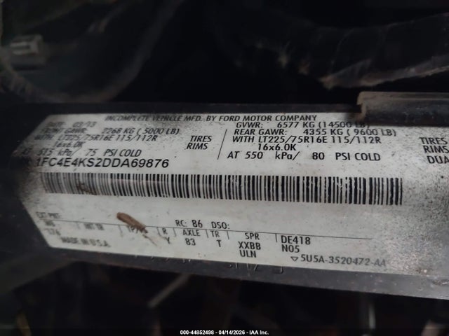 2013 Ford E-450 Stripped მანქანა იყიდება აუქციონზე, vin: 1FC4E4KS2DDA69876, აუქციონის ნომერი: 44852498