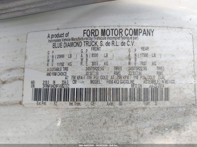 2015 Ford F-650 Gas Xl/xlt მანქანა იყიდება აუქციონზე, vin: 3FRNF6HD9FV682703, აუქციონის ნომერი: 44852500