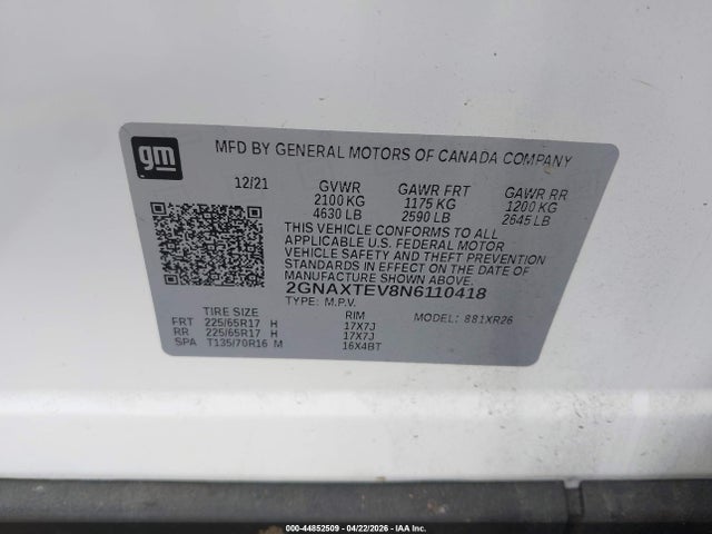 Chevrolet Equinox Awd 2fl 2022 2GNAXTEV8N6110418 Image 9