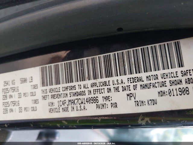 2012 Jeep Liberty Sport მანქანა იყიდება აუქციონზე, vin: 1C4PJMAK7CW140986, აუქციონის ნომერი: 44852515