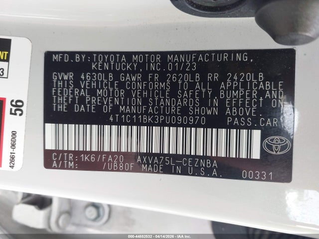 Aukcja sprzedaży 2023 Toyota Camry Le, vin: 4T1C11BK3PU090970, numer aukcji: 44852532