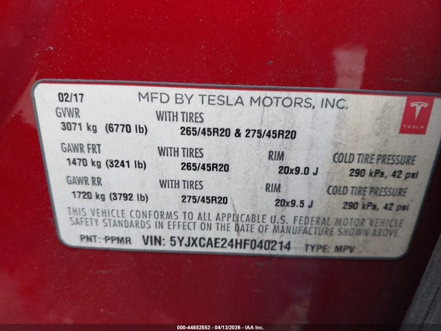 Tesla Model X 100d/75d/90d 2017 5YJXCAE24HF040214 Image 9
