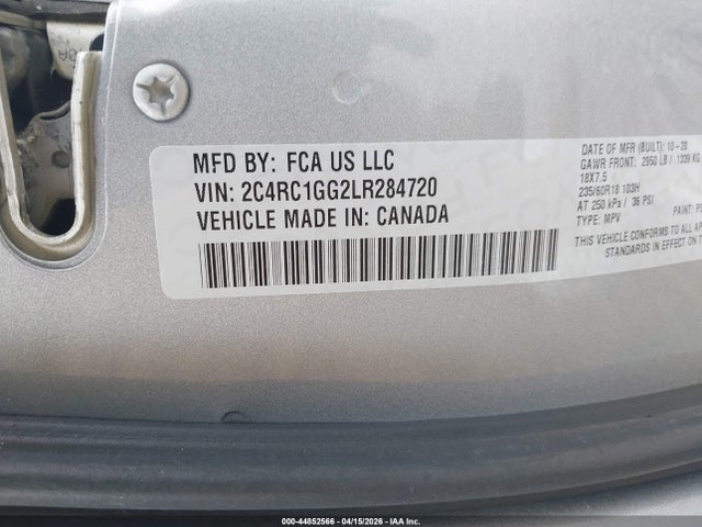 Aukcja sprzedaży 2020 Chrysler Pacifica Limited, vin: 2C4RC1GG2LR284720, numer aukcji: 44852566