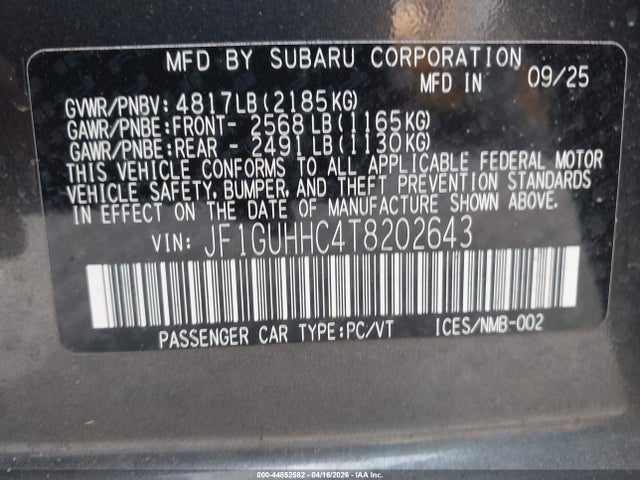 Продажа на аукционе авто 2026 Subaru Impreza Rs, vin: JF1GUHHC4T8202643, номер лота: 44852582