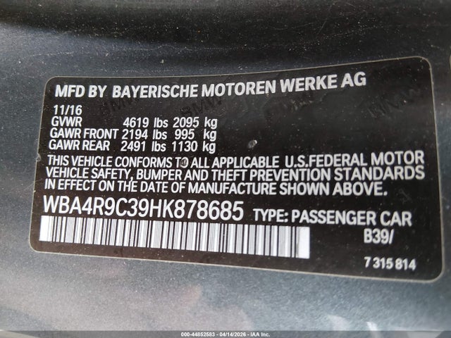 Продажа на аукционе авто 2017 Bmw 430i Xdrive, vin: WBA4R9C39HK878685, номер лота: 44852583