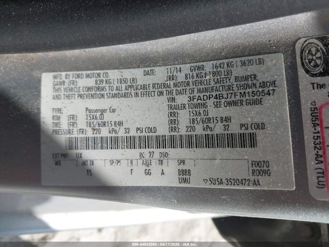 Продажа на аукционе авто 2015 Ford Fiesta Se, vin: 3FADP4BJ7FM150547, номер лота: 44852590