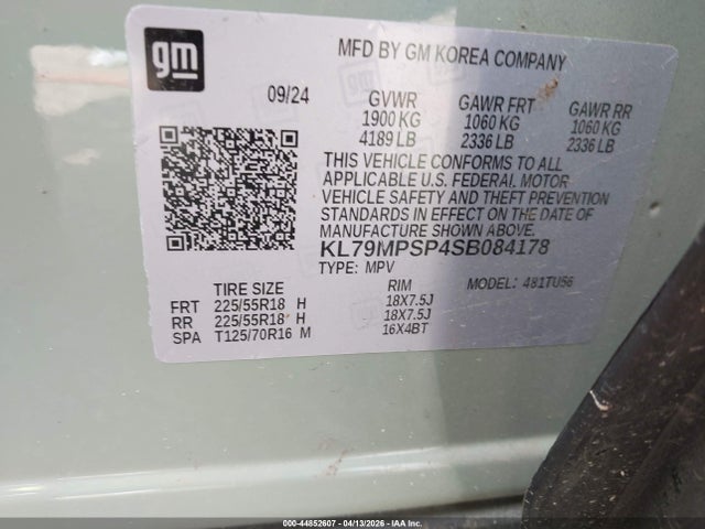 44852607 :رقم المزاد ، KL79MPSP4SB084178 vin ، 2025 Chevrolet Trailblazer Fwd Lt مزاد بيع