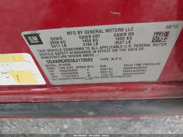 2014 Buick Enclave Premium მანქანა იყიდება აუქციონზე, vin: 5GAKRCKD3EJ170582, აუქციონის ნომერი: 44852621