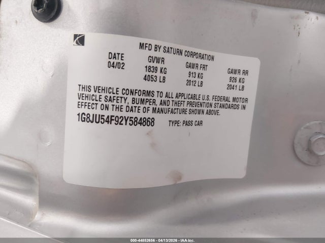 2002 Saturn L-series L200 მანქანა იყიდება აუქციონზე, vin: 1G8JU54F92Y584868, აუქციონის ნომერი: 44852656