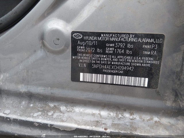 Aukcja sprzedaży 2012 Hyundai Elantra Gls, vin: 5NPDH4AEXCH094942, numer aukcji: 44852663