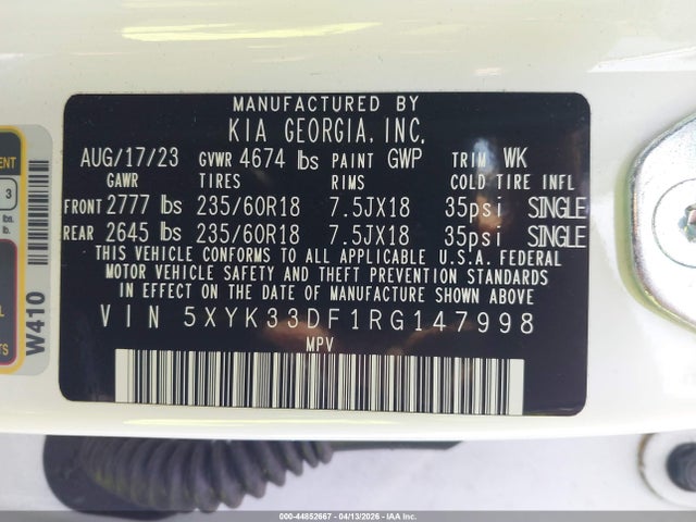 2024 Kia Sportage Ex მანქანა იყიდება აუქციონზე, vin: 5XYK33DF1RG147998, აუქციონის ნომერი: 44852667