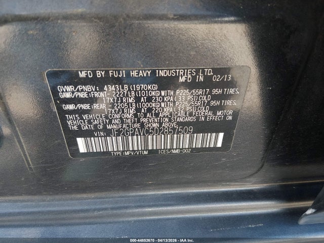 44852670 :رقم المزاد ، JF2GPAVC5D2857509 vin ، 2013 Subaru Xv Crosstrek 2.0i Premium مزاد بيع