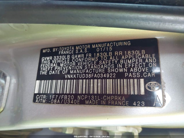 Toyota YARIS LE 2015 VNKKTUD38FA034922 Image 9