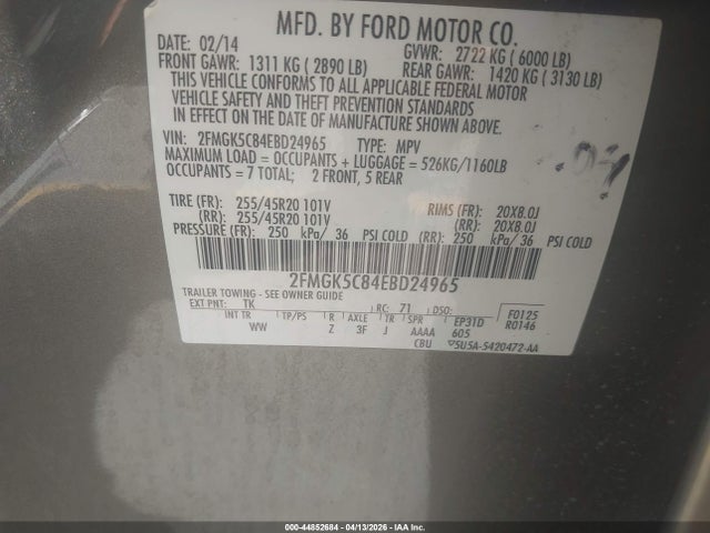 Ford FLEX SEL 2014 2FMGK5C84EBD24965 Image 9