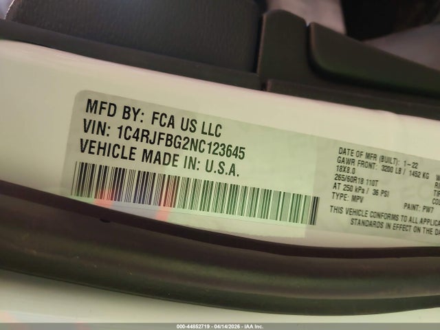 Продаж на аукціоні авто 2022 Jeep Grand Cherokee Wk Limited 4x4, vin: 1C4RJFBG2NC123645, номер лоту: 44852719