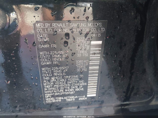 44852738 :رقم المزاد ، KNMAT2MV2FP555187 vin ، 2015 Nissan Rogue Sv مزاد بيع