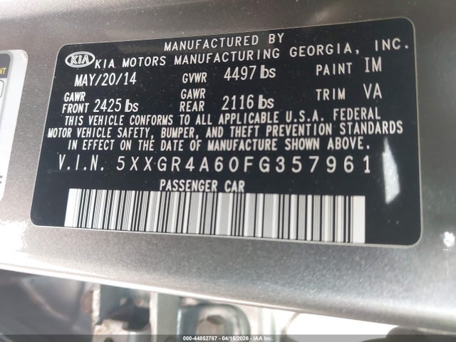 Продажа на аукционе авто 2015 Kia Optima Sxl Turbo, vin: 5XXGR4A60FG357961, номер лота: 44852787