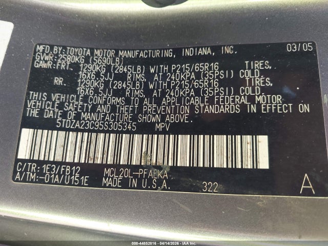 2005 TOYOTA SIENNA 5TDZA23C95S305345 Photo 8