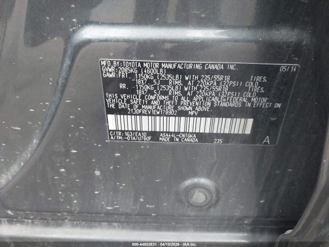 Продажа на аукционе авто 2014 Toyota Rav4 Limited, vin: 2T3DFREV1EW178902, номер лота: 44852831