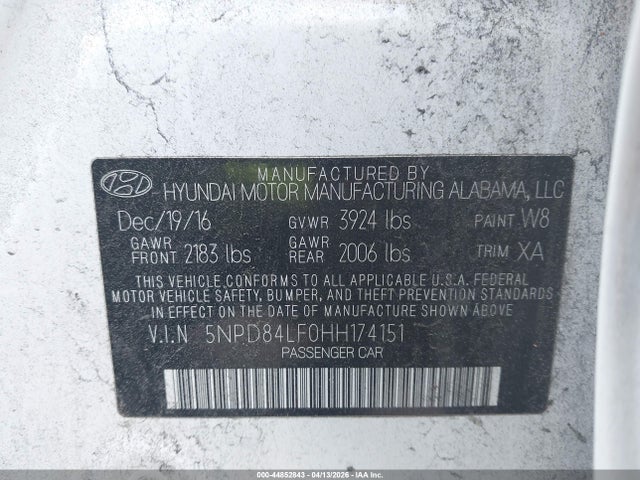 44852843 :رقم المزاد ، 5NPD84LF0HH174151 vin ، 2017 Hyundai Elantra Se مزاد بيع