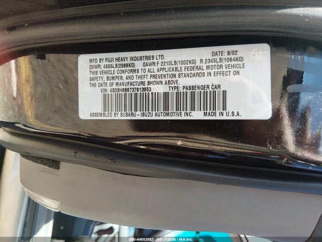 Продаж на аукціоні авто 2003 Subaru Outback Limited, vin: 4S3BH686737613953, номер лоту: 44852852