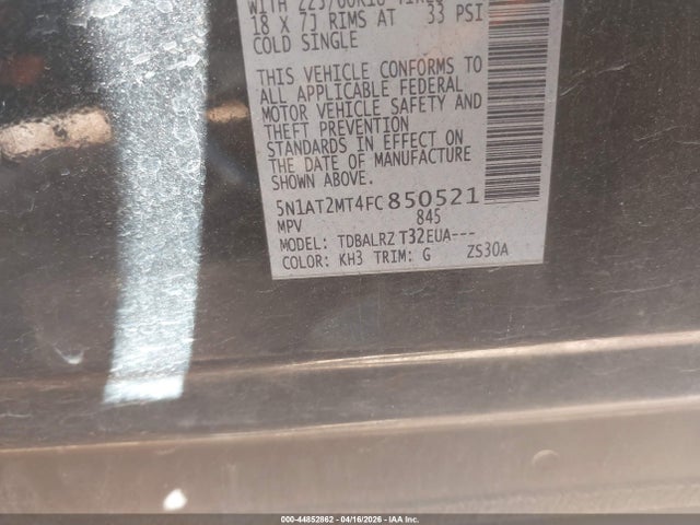 Aukcja sprzedaży 2015 Nissan Rogue Sl, vin: 5N1AT2MT4FC850521, numer aukcji: 44852862
