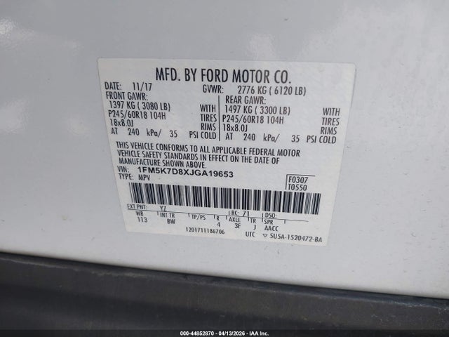1FM5K7D8XJGA19653 Ford EXPLORER XLT