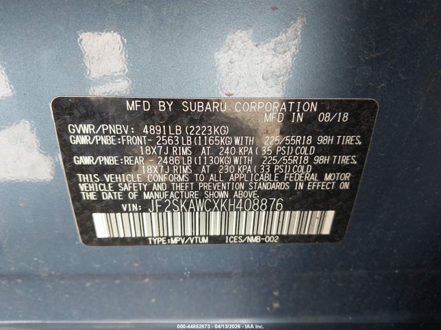 Продажа на аукционе авто 2019 Subaru Forester Touring, vin: JF2SKAWCXKH408876, номер лота: 44852873