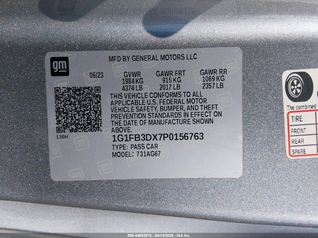 2023 Chevrolet Camaro Rwd  1lt მანქანა იყიდება აუქციონზე, vin: 1G1FB3DX7P0156763, აუქციონის ნომერი: 44852878