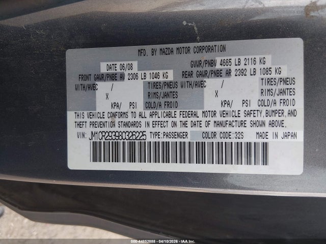 44852888 :رقم المزاد ، JM1CR293980326225 vin ، 2008 Mazda Mazda5 Sport مزاد بيع