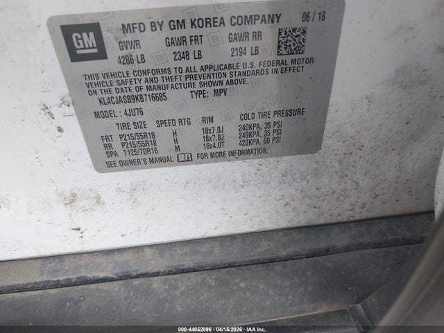 44852896 :رقم المزاد ، KL4CJASB9KB716685 vin ، 2019 Buick Encore Fwd Preferred مزاد بيع
