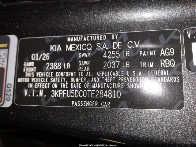 Продаж на аукціоні авто 2026 Kia K4 Gt-line Turbo, vin: 3KPFU5DC0TE284810, номер лоту: 44852905