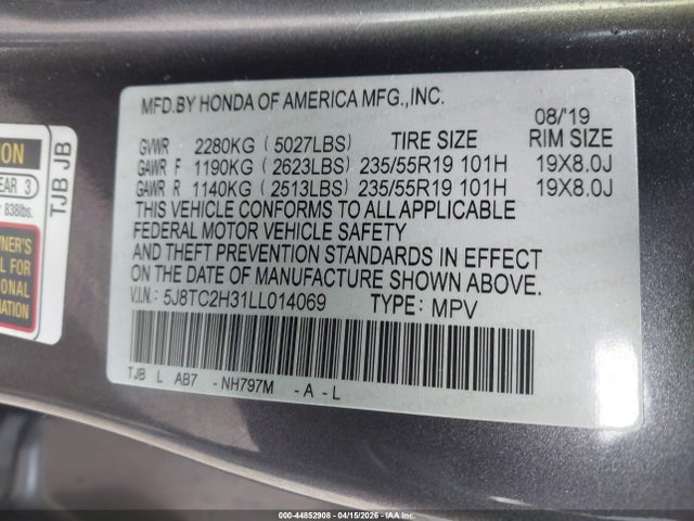 44852908 :رقم المزاد ، 5J8TC2H31LL014069 vin ، 2020 Acura Rdx Standard مزاد بيع