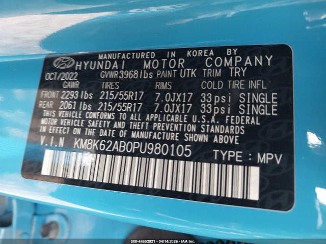 2023 Hyundai Kona Sel მანქანა იყიდება აუქციონზე, vin: KM8K62AB0PU980105, აუქციონის ნომერი: 44852921